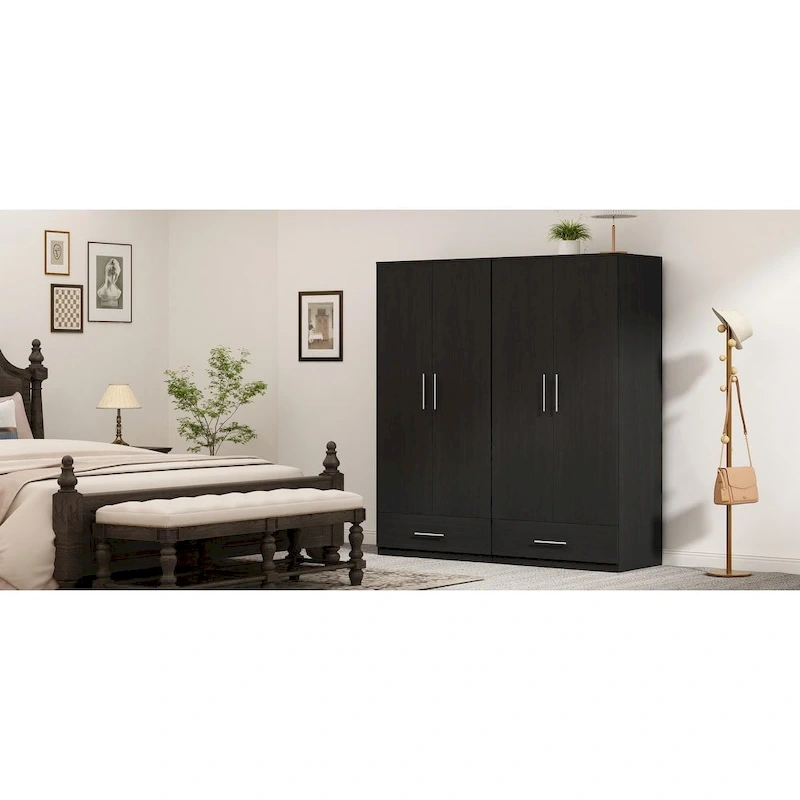 31.5 W x 66.9 H Wardrobe Armoire Cloest with Drawer In Black,White