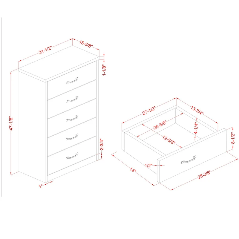 Greer Rustic Walnut and Black Bar 5-Drawer Chest by Furniture of America