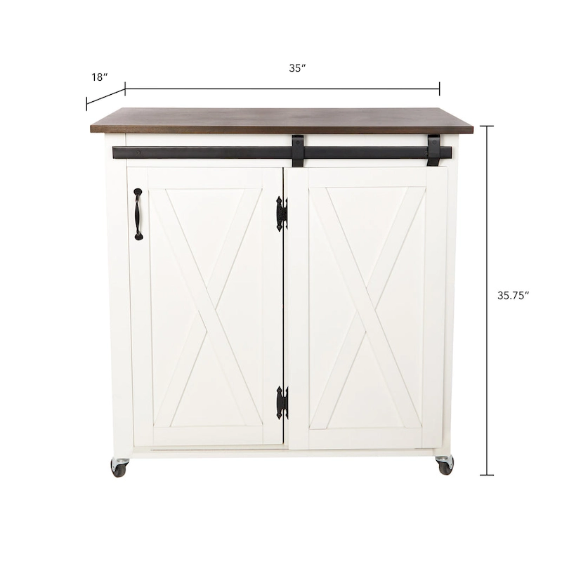 SEI Furniture Lankershim Modern Farmhouse White Wood Kitchen Cart