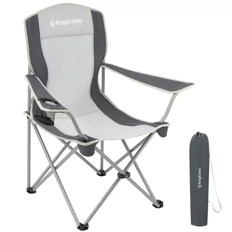 KingCamp Lightweight Folding Outdoor Lounge Chair w/ Cupholder and Adjustable Armrests for Camping, Sporting Events, or Tailgating, 2 Pack, Black/Grey