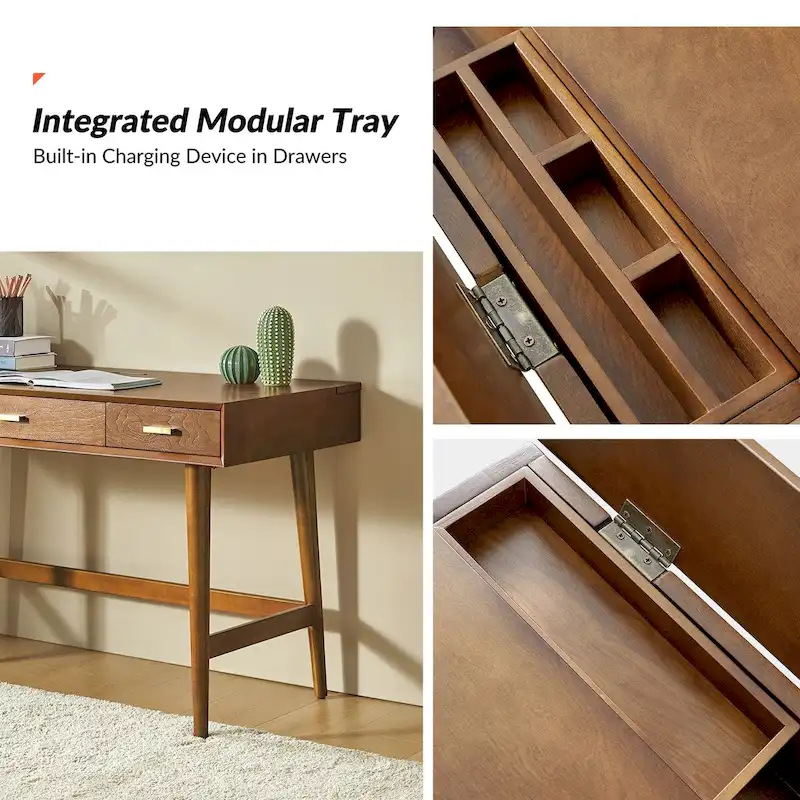 Erich Mid Century Modern 48 Computer Desk with USB by HULALA HOME