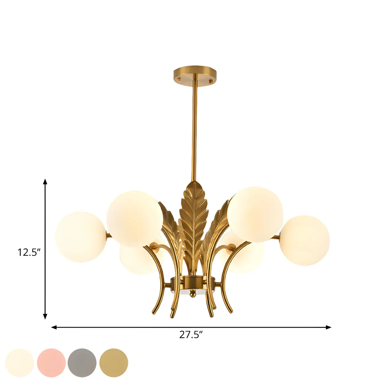 Luxury 6-light Gold Leaf Chandelier with Glass Globes