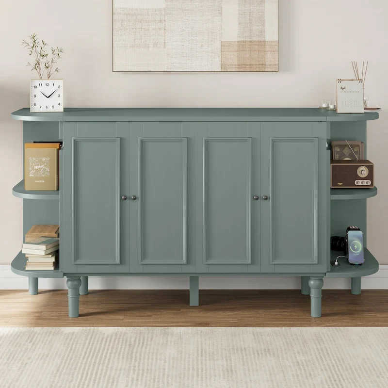 Farmhouse Murphy Bed Foldable Platform Bed Convertible Chest Cube Cabinet Bed with Curved Shelves and Charging Station