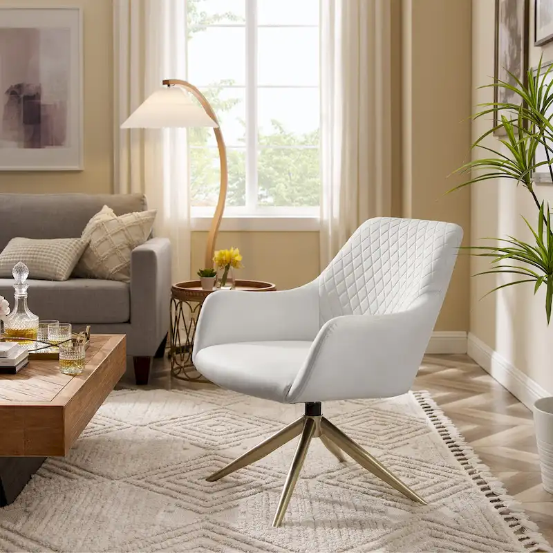Faux Leather Swivel Accent Armchair, Cognac/White/Grey/Brown/Light Grey, 1-Person