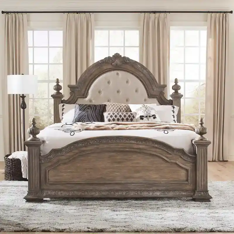 Chestnut Finish Upholstered Poster Bed