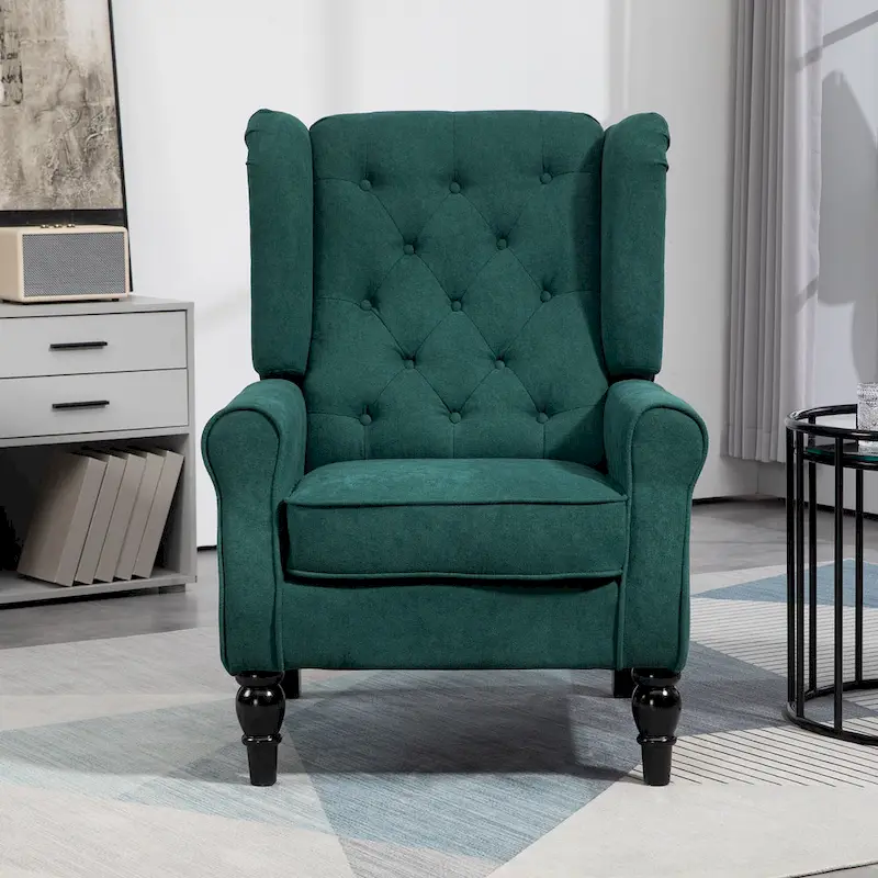 Dark Green High Wingback Button-Tufted Fabric Accent Chair – Single