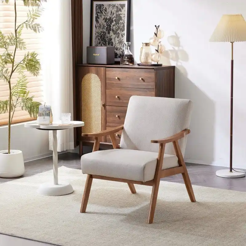 VINGLI Mid-Century Retro Modern Upholstered Lounge Chair Fabric Accent Chair Sturdy Wooden Frame Armchair