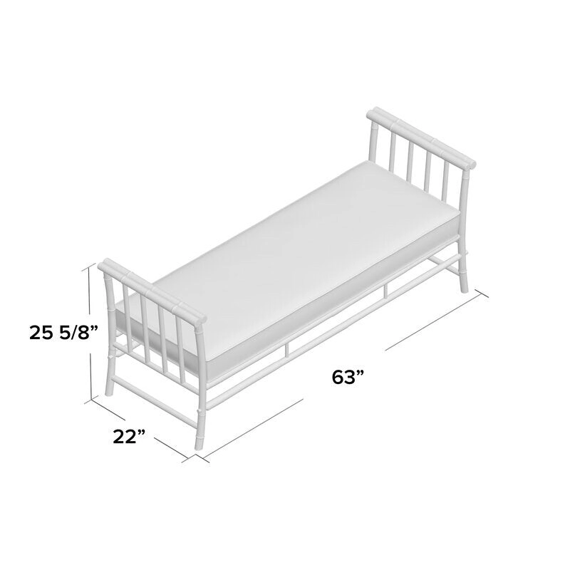Bamboo Bench Sofa Ottoman Seat With Blue White Stripes Cushions
