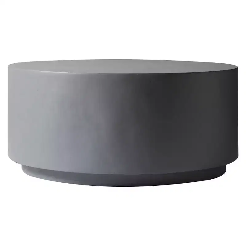 LeisureMod Terra 36 Round Fiberstone Coffee Table  Weatherproof Indoor and Outdoor Accent Table, Minimalist Design for Living Room, Office, or Patio