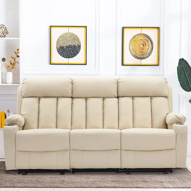 MCombo Electric Power Reclining Sofa with Heat & Massage, Faux Leather 6095/6075/6077