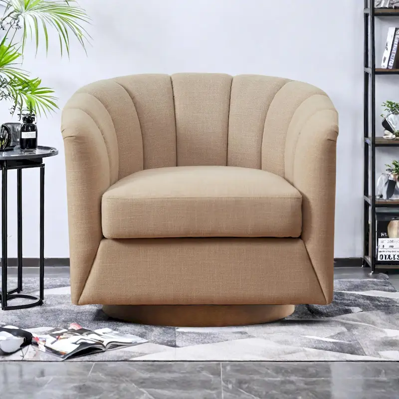 Fabric Swivel Accent Chair with 360° Rotation and Wooden Base