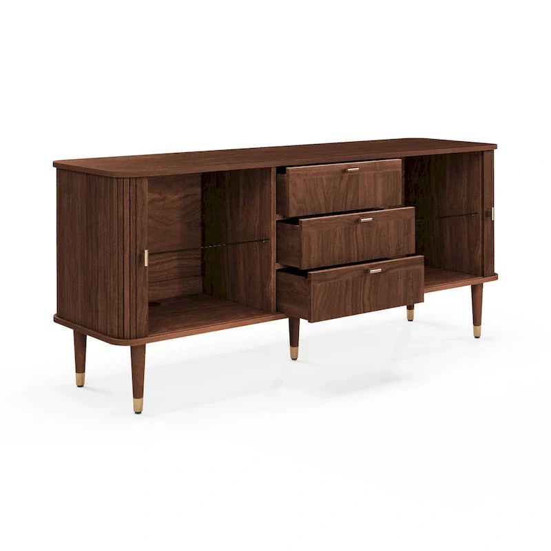 Walnut Wood Sideboard with 3 Drawer Mid Century Modern