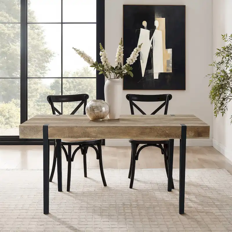 Oak Rectangular Dining Table with Black Metal Legs - 6 Person