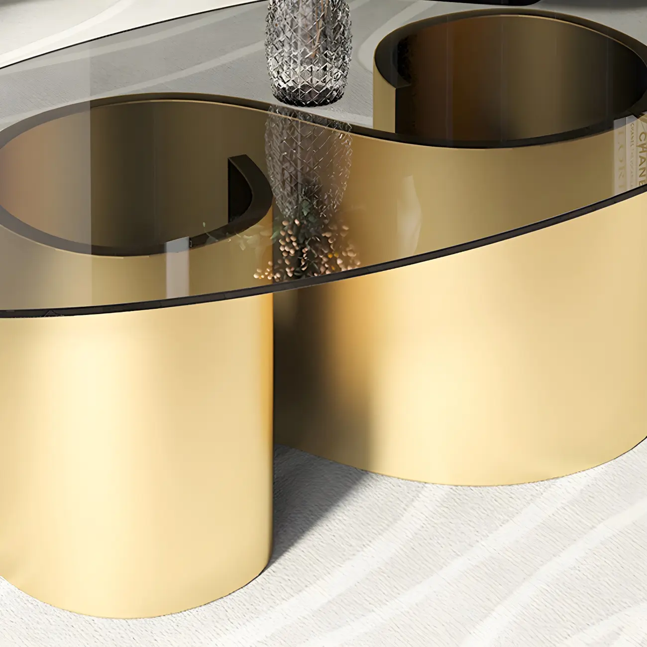 Modern Oval Glass Top Metal Base Coffee Table