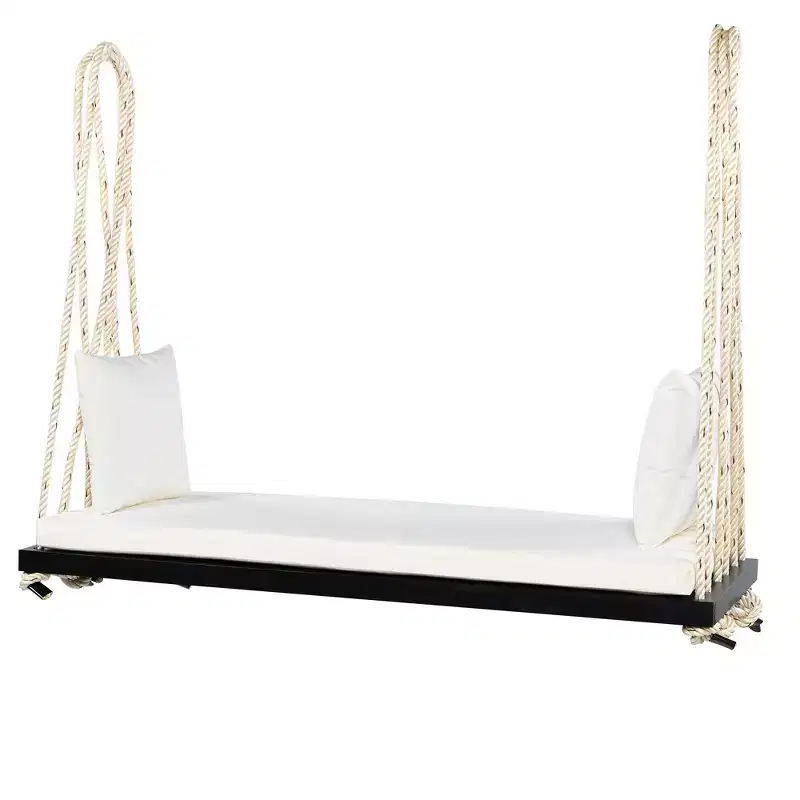 Okak Wooden Porch Swing with Cushion and Pillows, Hanging Chair with 10.8Ft Ropes, Outdoor Swing for Garden, Backyard and Lawn