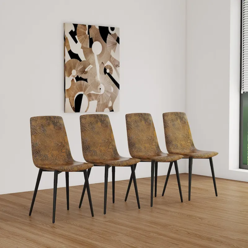 Dining Chairs Set of 4,Upholstered Dining Accent Chairs in linen Cushion Seat and Sturdy Black Metal Legs