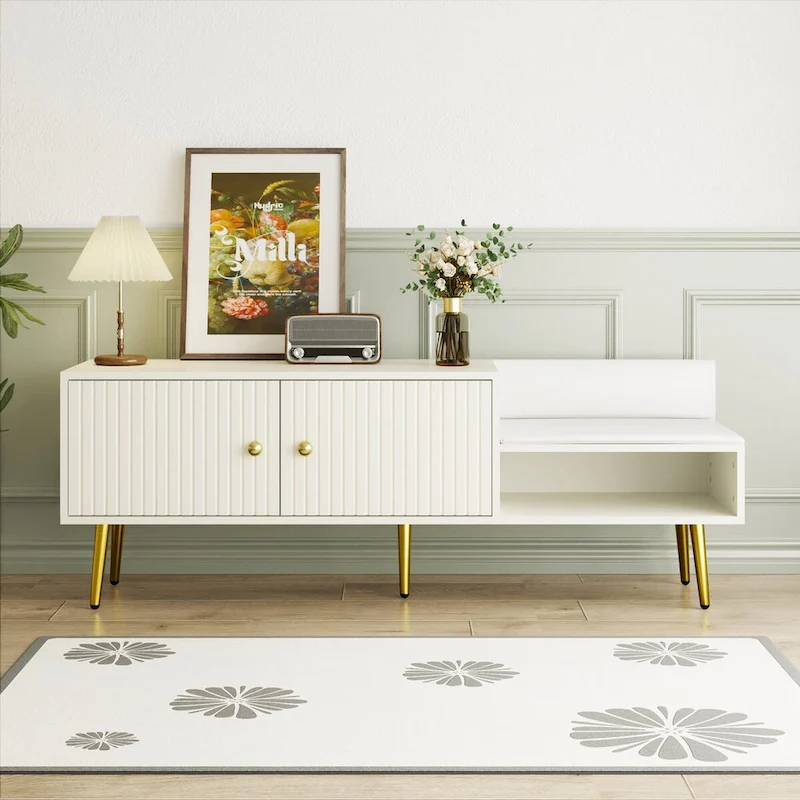 54.3  Shoe Storage Bench with Hidden Storage and Upholstered Cushions for Bedside