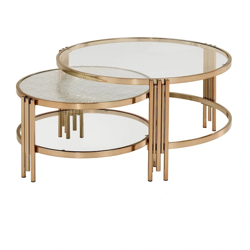 Bruges Champagne Gold Finish Textured Glass Table with Shelf by iNSPIRE Q Bold