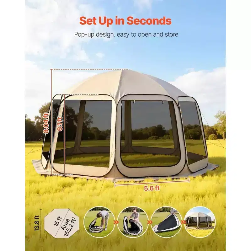 Screen House Tent 15 x 13 8 ft 12 15 Person Pop Up Screen Tent Portable Screened in Canopy with Carry Bag Netting