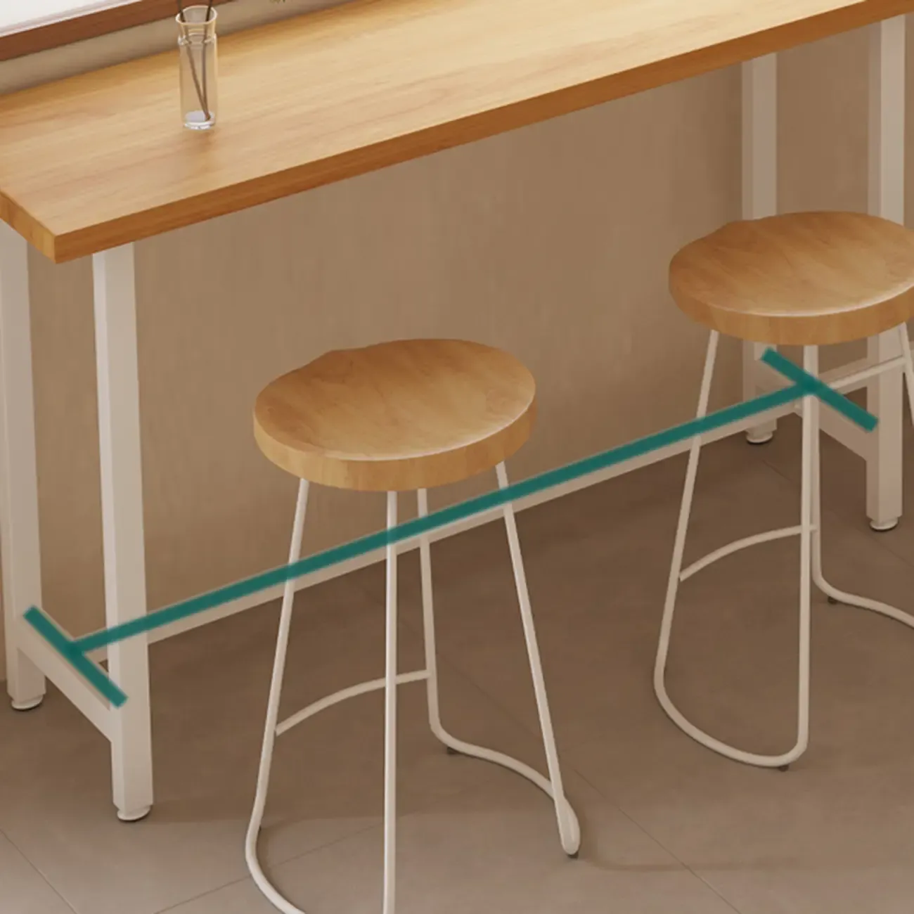 Natural Wooden Top Bar Table Metal Base with Footrest