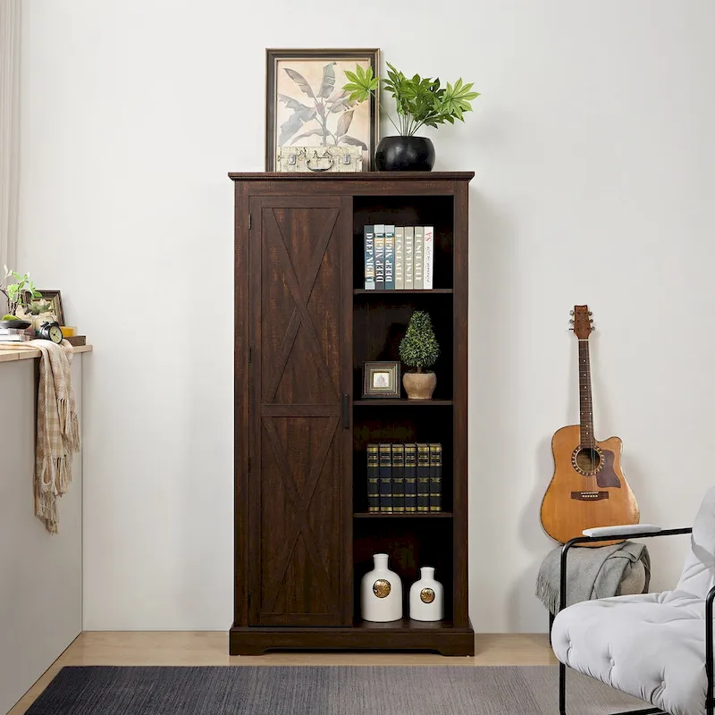 Tall Storage Cabinet with Barn Door and Shelves