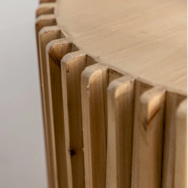 Retro Fashion Style Cylindrical Coffee Table with Vertical Texture Relief Design