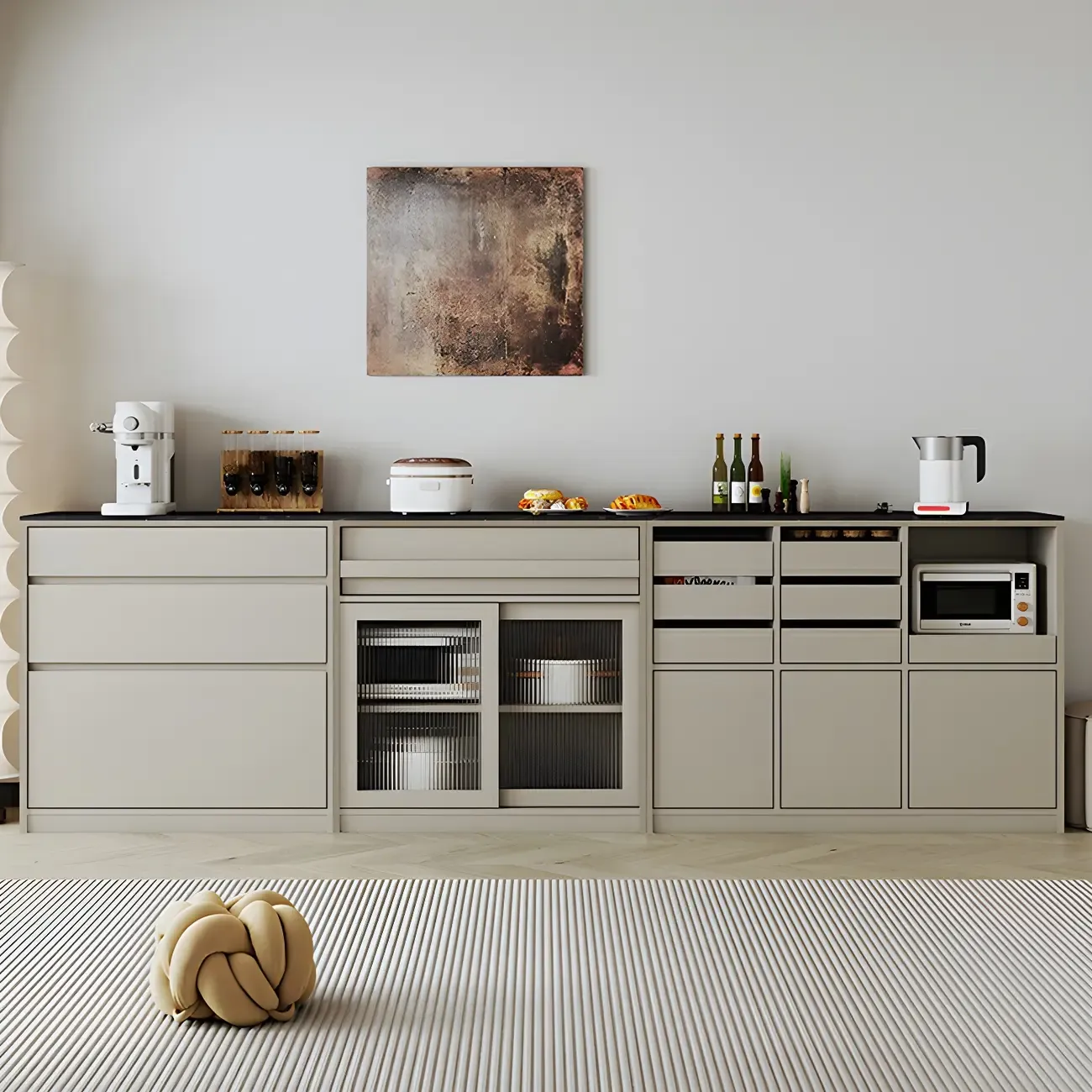 Contemporary Stone Countertop Sideboard with Drawers