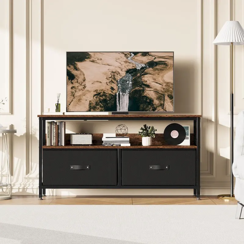 TV Stand with 3 Fabric Drawers & Open Shelves, Fits 55