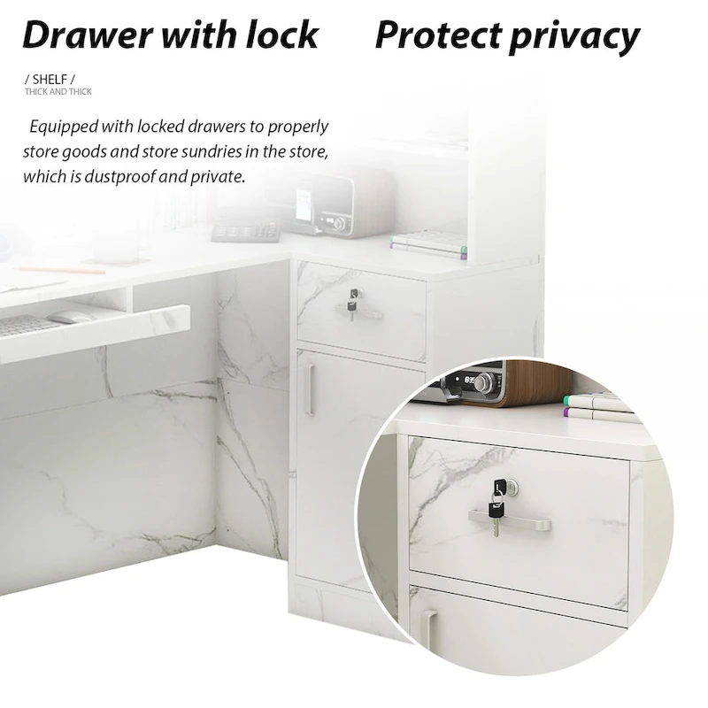 Timechee 55.9W 48.4H L-Shape Wood Reception Desk Drawer With Lock