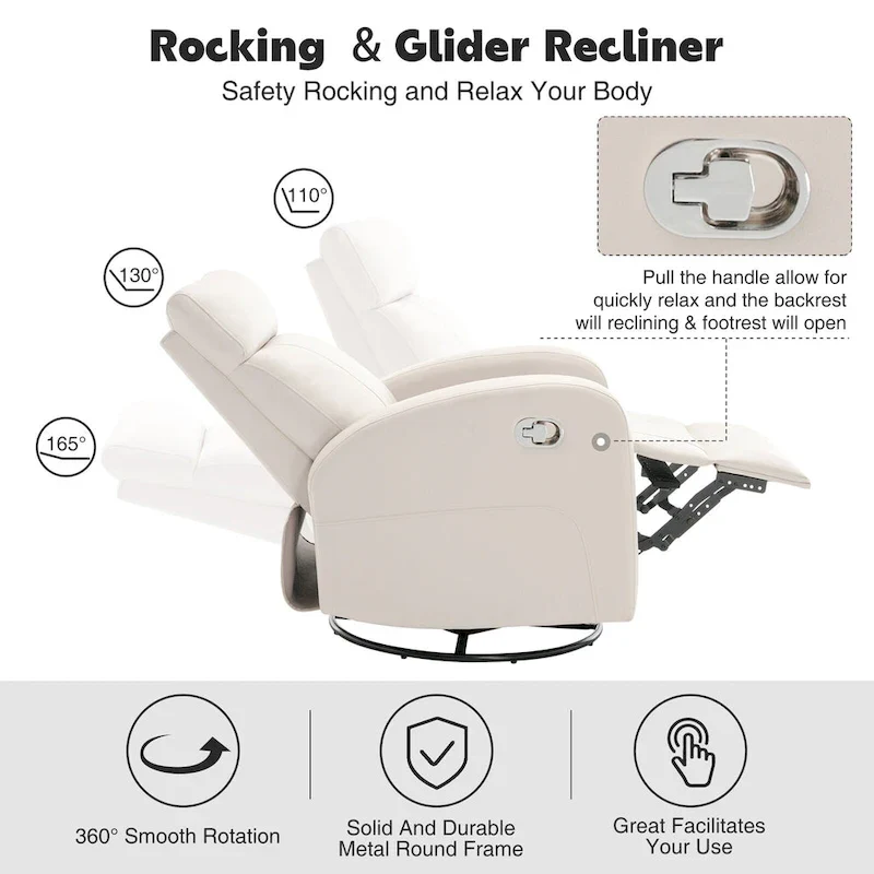 Faux Leather Swivel Rocking Recliner - Single Seater