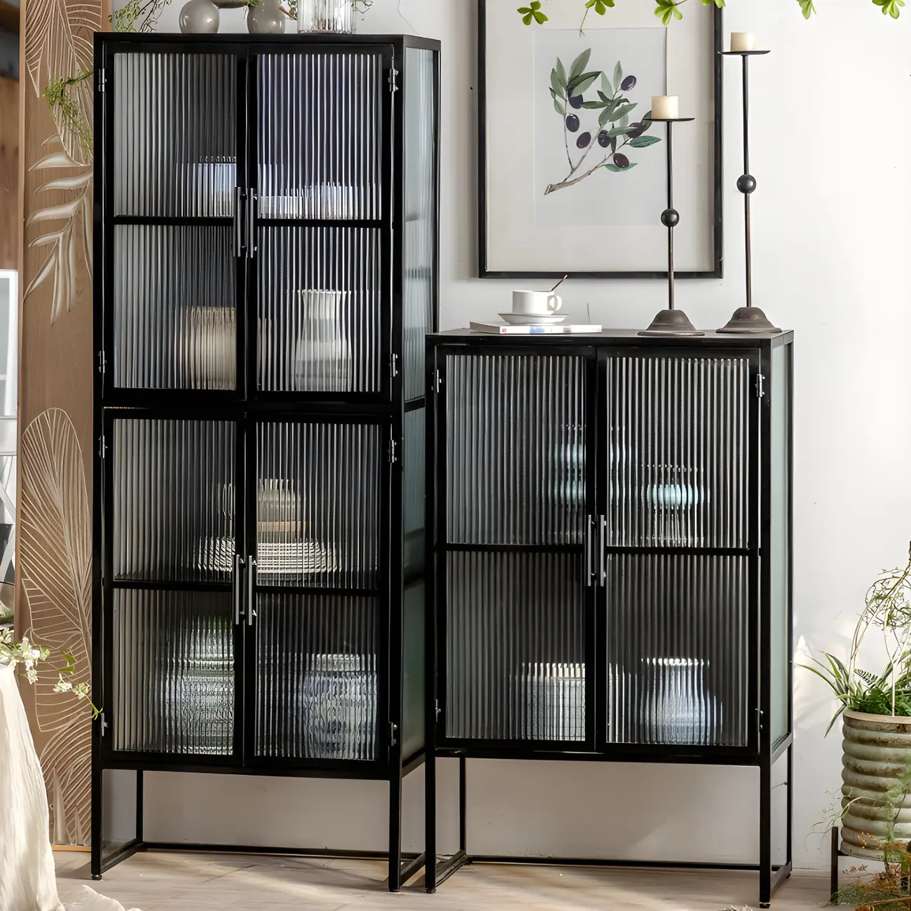 Modern Metal White Display Cabinet with Glass Doors