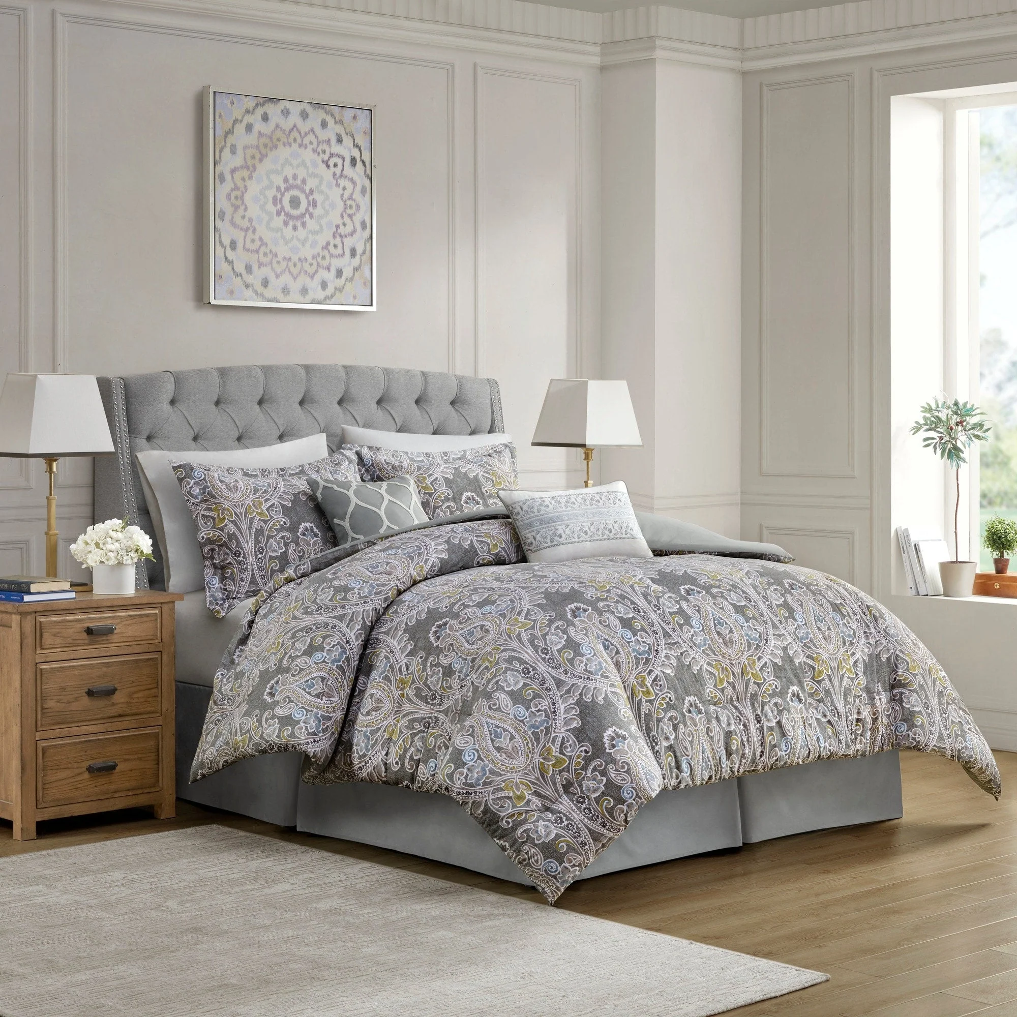 Harbor House Hallie 6-piece Grey Damask Pattern Cotton Comforter Set