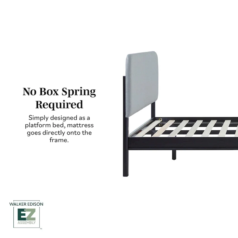 Walker Edison Solid Wood King Bed with Curved Upholstered Headboard