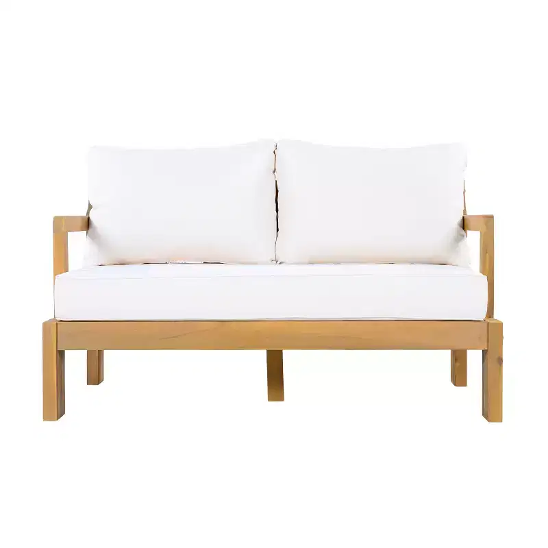 Christopher Knight Home Graziella Modern 2 Piece Patio Acacia Wood Loveseat Sofa and Coffee Table