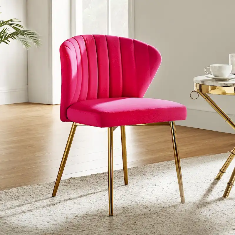 Velvet Upholstered Tufted Back Dining Chair with Metal Legs