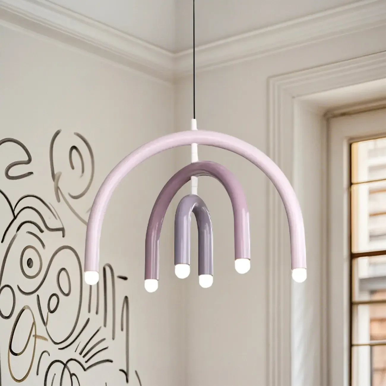 Modern 6-Light LED Chandelier  with Rainbow Shape Design