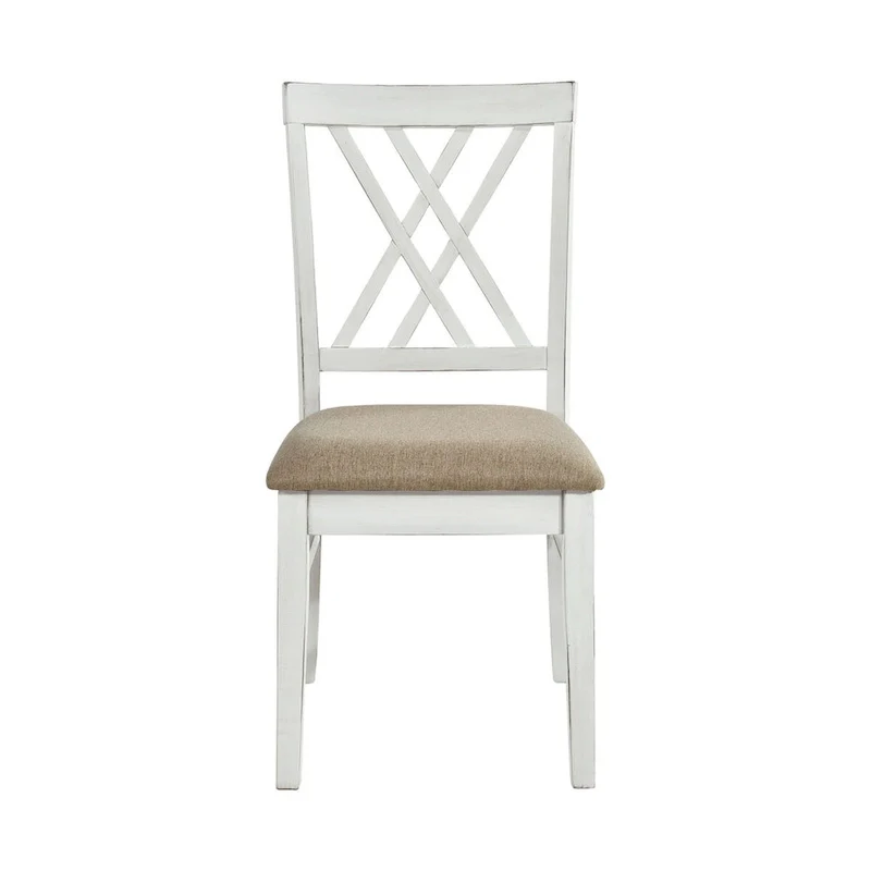 Hyna 19 Inch Side Dining Chairs Set of 2, X Cross Back, Khaki Seat, Farmhouse White