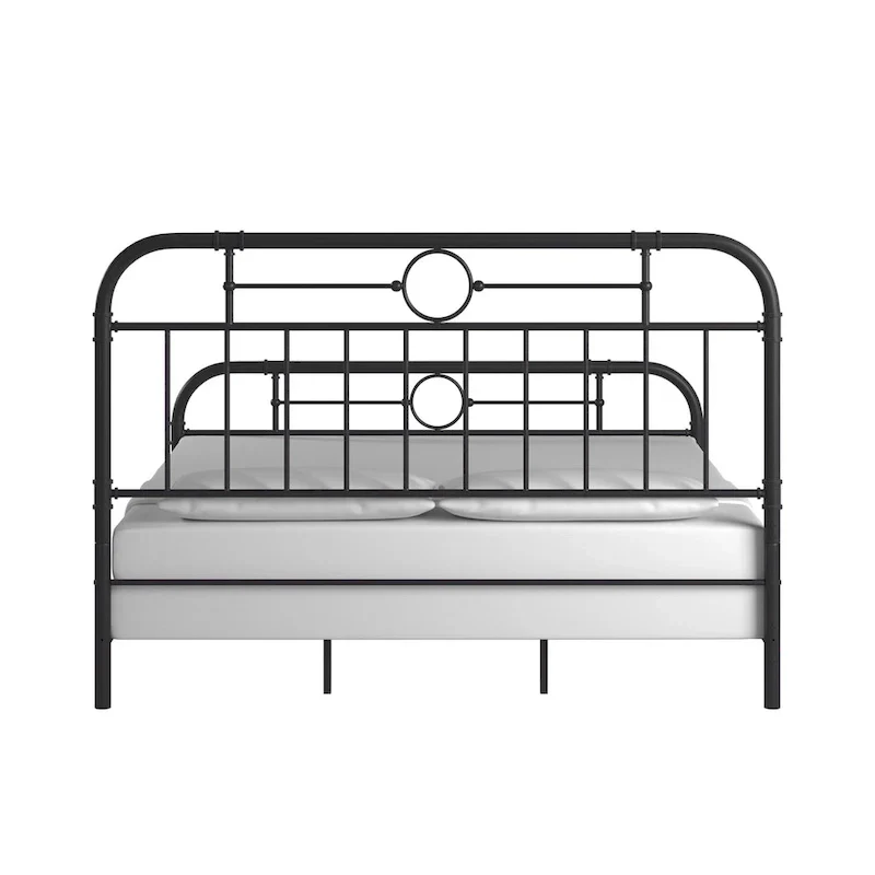 Metal Bed Frame - Black - Curved Headboard and Footboard