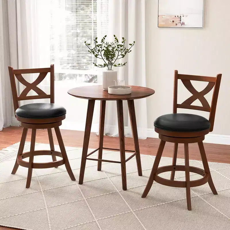 Costway Set of 2 Bar Stools Classic Counter Height Swivel Chairs for Kitchen Pub