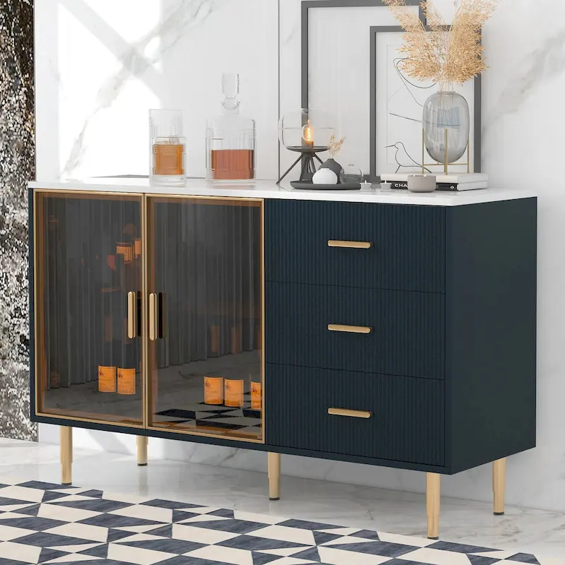 Blue / White 4-Door Sideboard with Drawers