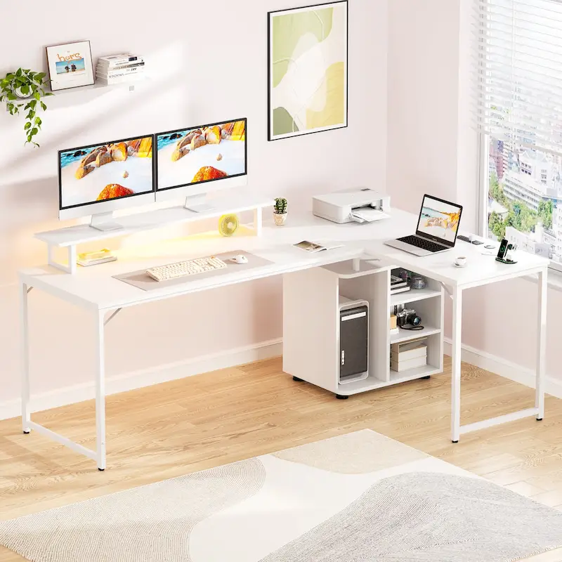 58.3  L-Shaped Gaming Desk with Storage Cube, Office Computer Table with USB Ports and LED Lights