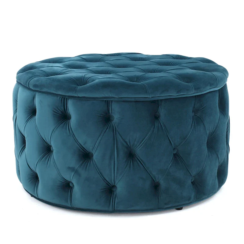 Zelfa Modern Glam Tufted Velvet Round Ottoman by Christopher Knight Home