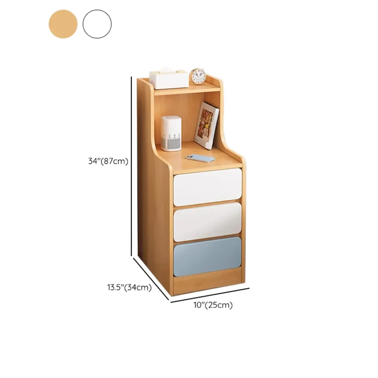 Modern Bedside Table with Drawers - White Nightstand