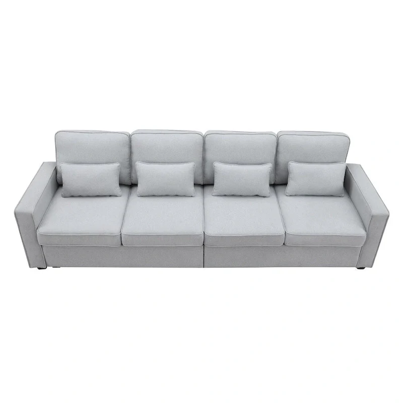 104 4-Seater Modern Linen Fabric Sofa with Armrest Pockets and 4 Pillows