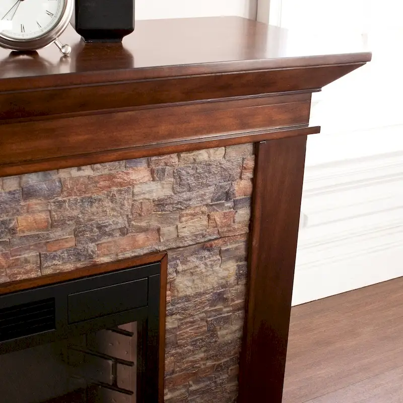 60-Inch Maple Electric Fireplace with Faux Stone