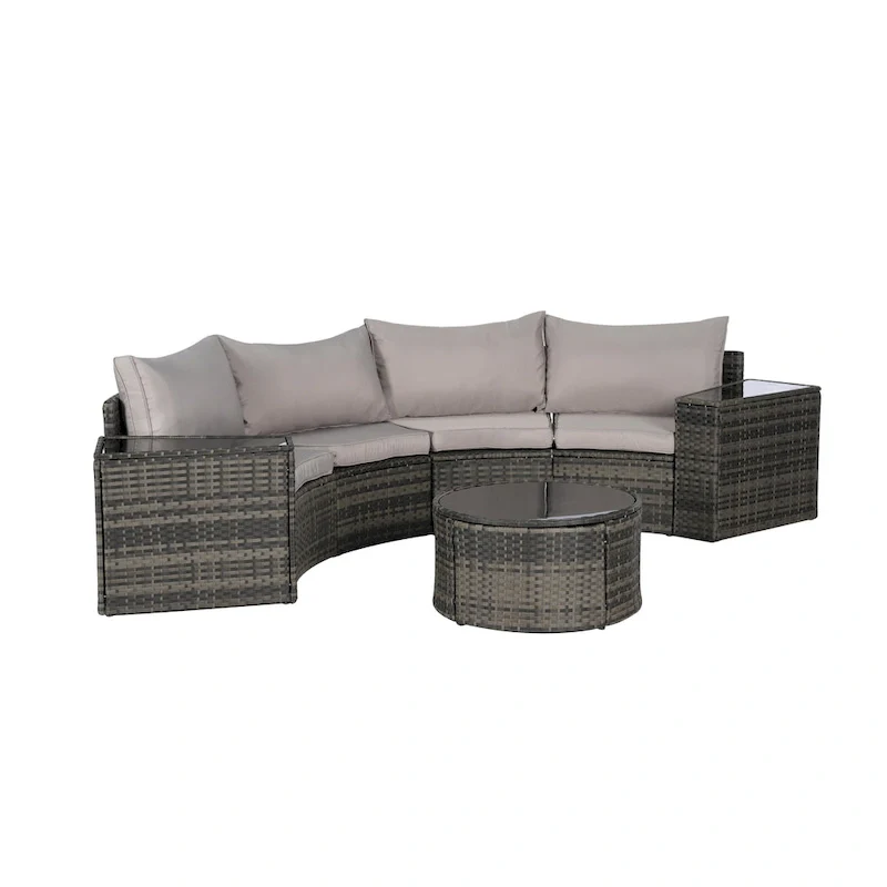 7-Piece Half-Moon Sectional Sofa Set with Glass Table