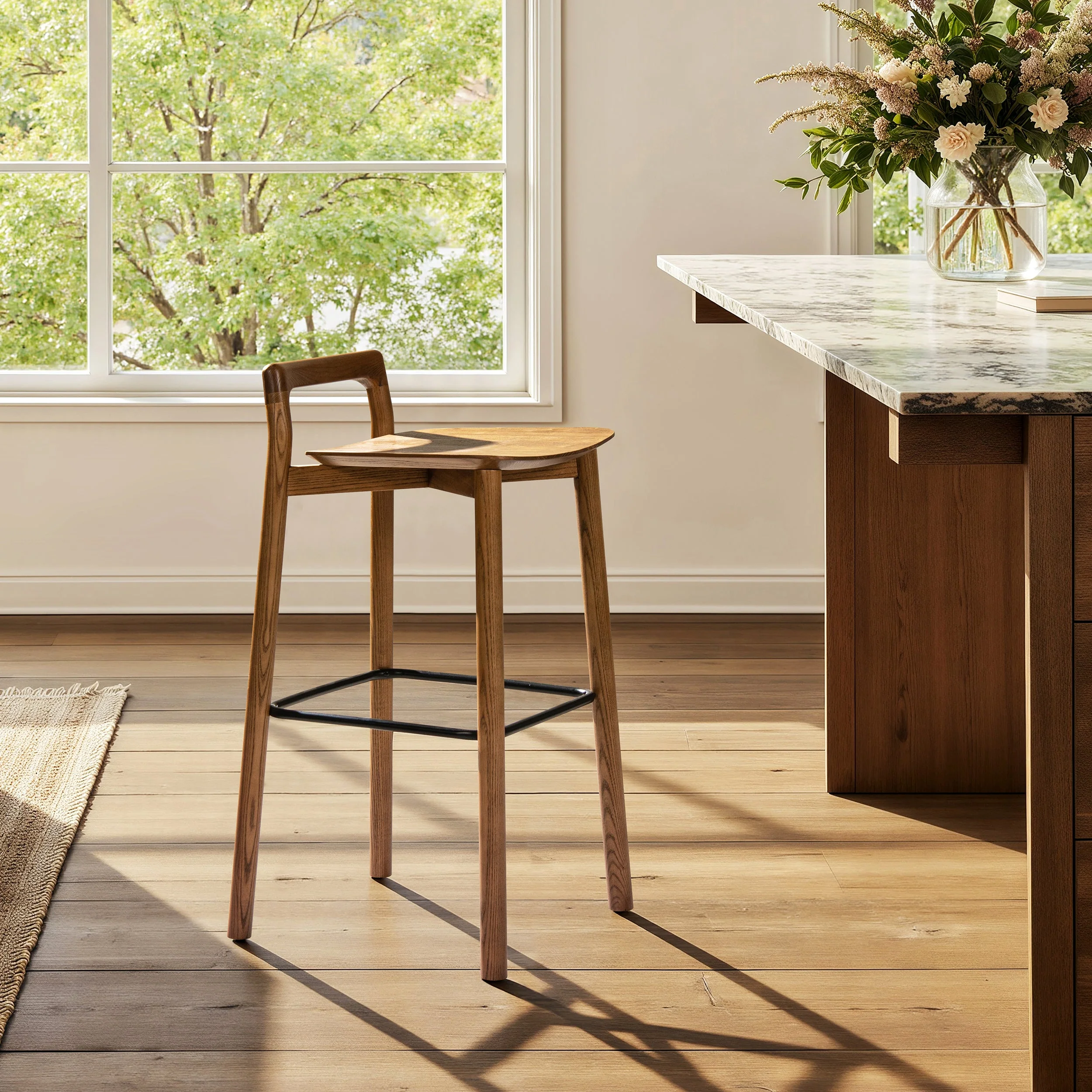Sven 30' Modern Minimalist Low Back Wood Barstool