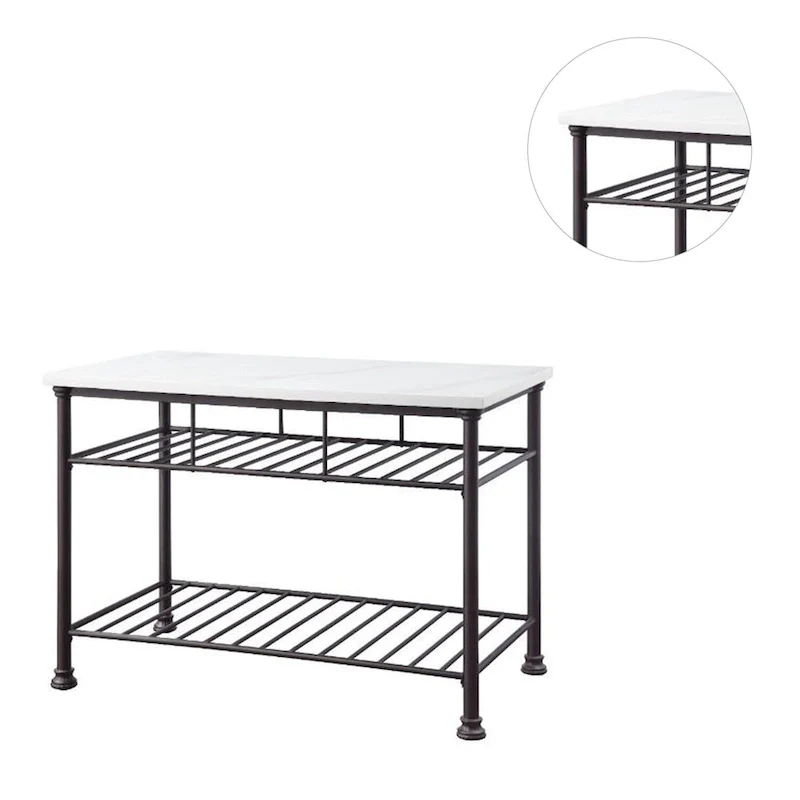 White and Gray Marble Top Kitchen Island