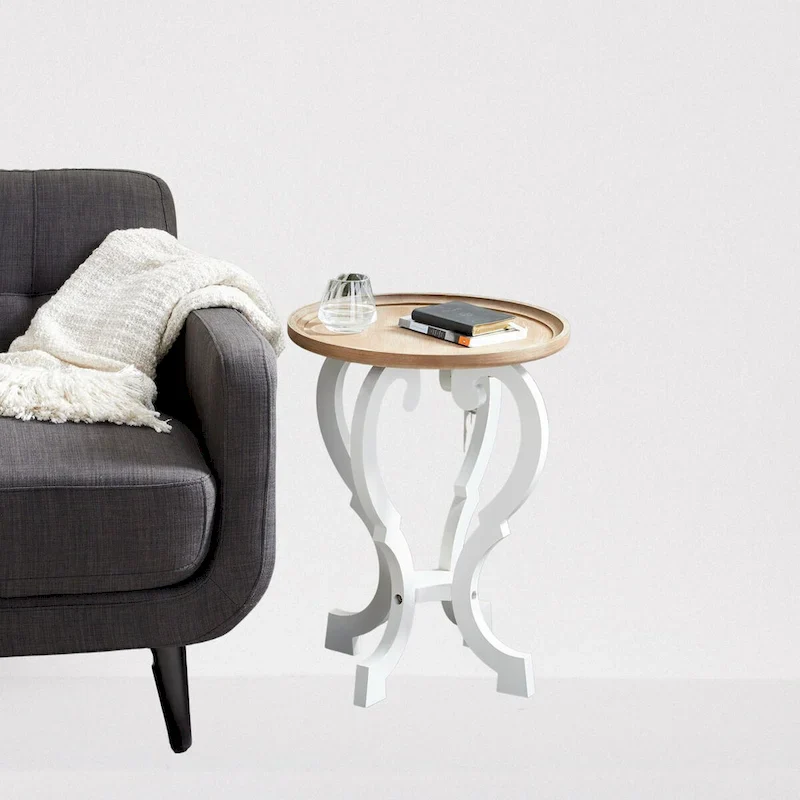 Scrolled Wood Round End Accent Table - 25x19x19