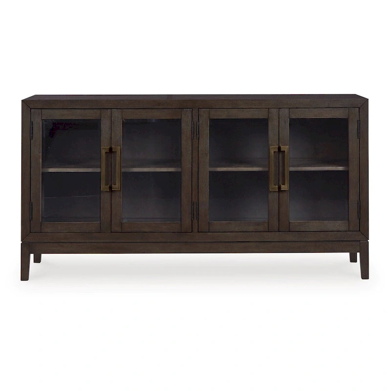 60 Inch Sideboard Display Server, 2 Glass Double Door Cabinets, Dark Brown